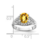 14k White Gold 8x6mm Oval Citrine Checker-cut Filigree Ring