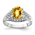 14k White Gold 8x6mm Oval Citrine Checker-cut Filigree Ring