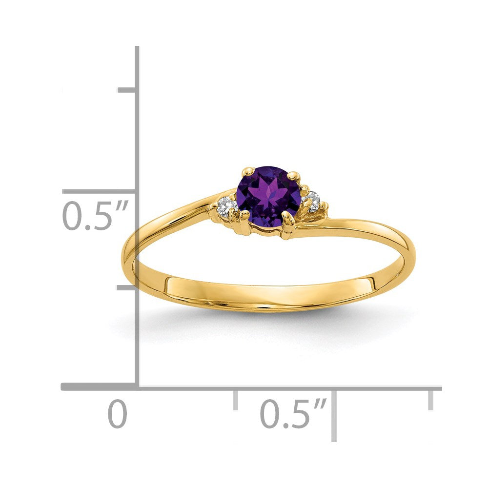 14k 4mm Round Amethyst and A Diamond Ring