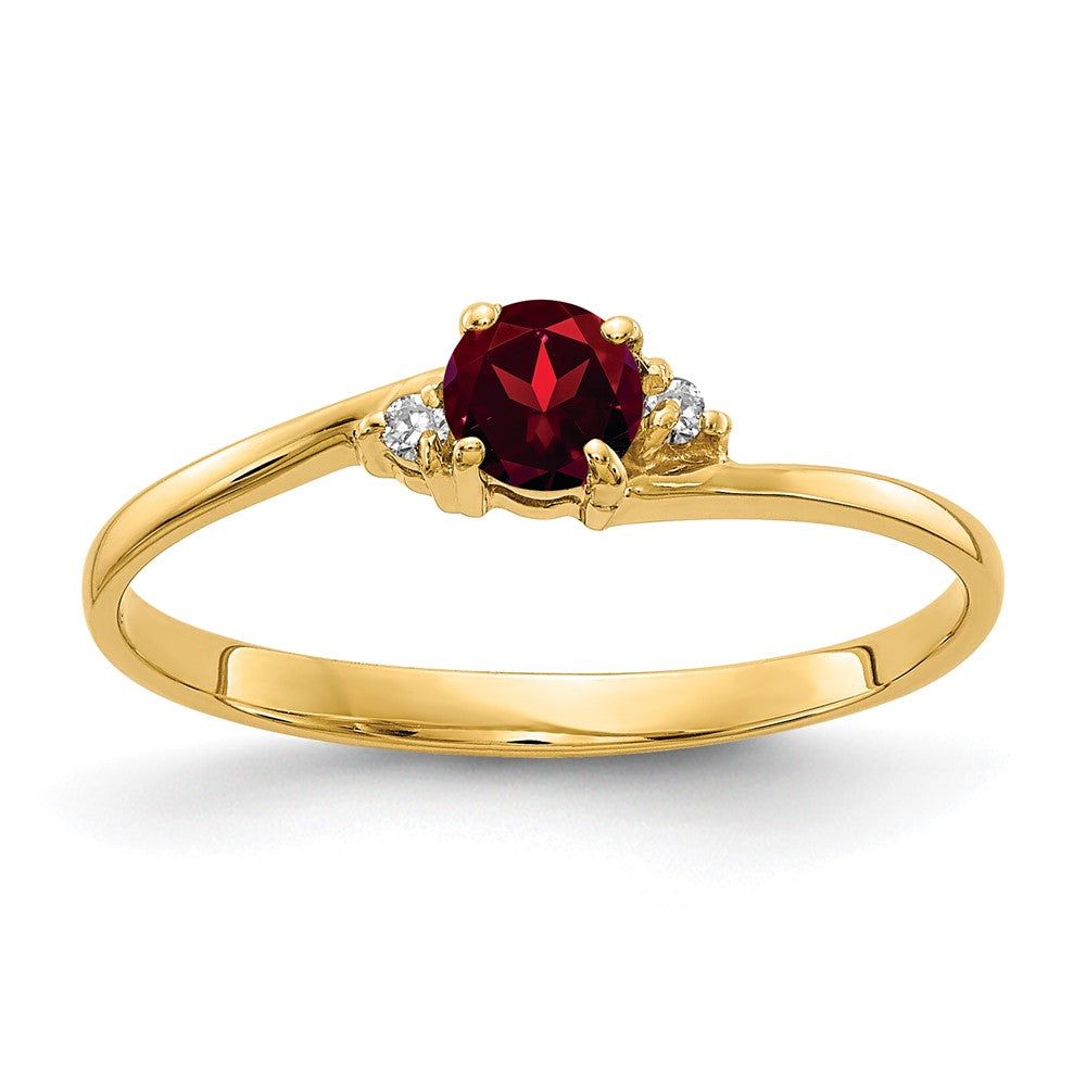 14k 4mm Round Garnet and A Diamond Ring