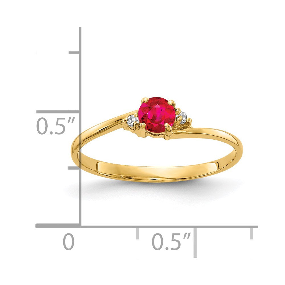 14k 4mm Round Ruby and AA Diamond Ring