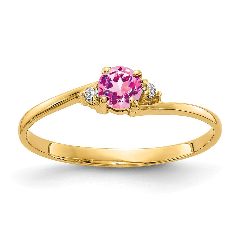 14k 4mm Round Pink Sapphire and VS Diamond Ring