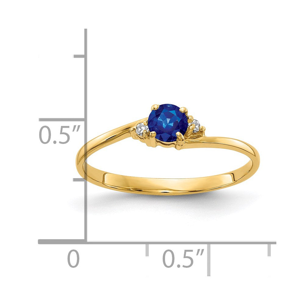14k 4mm Round Blue Sapphire and AA Diamond Ring
