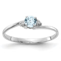 14k White Gold 4mm Round Aquamarine and AA Diamond Ring