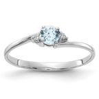 14k White Gold 4mm Round Aquamarine and AA Diamond Ring