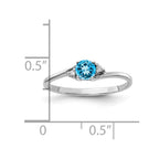 14k White Gold 4mm Blue Topaz and A Diamond Ring
