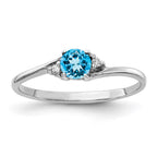 14k White Gold 4mm Blue Topaz and AAA Diamond Ring