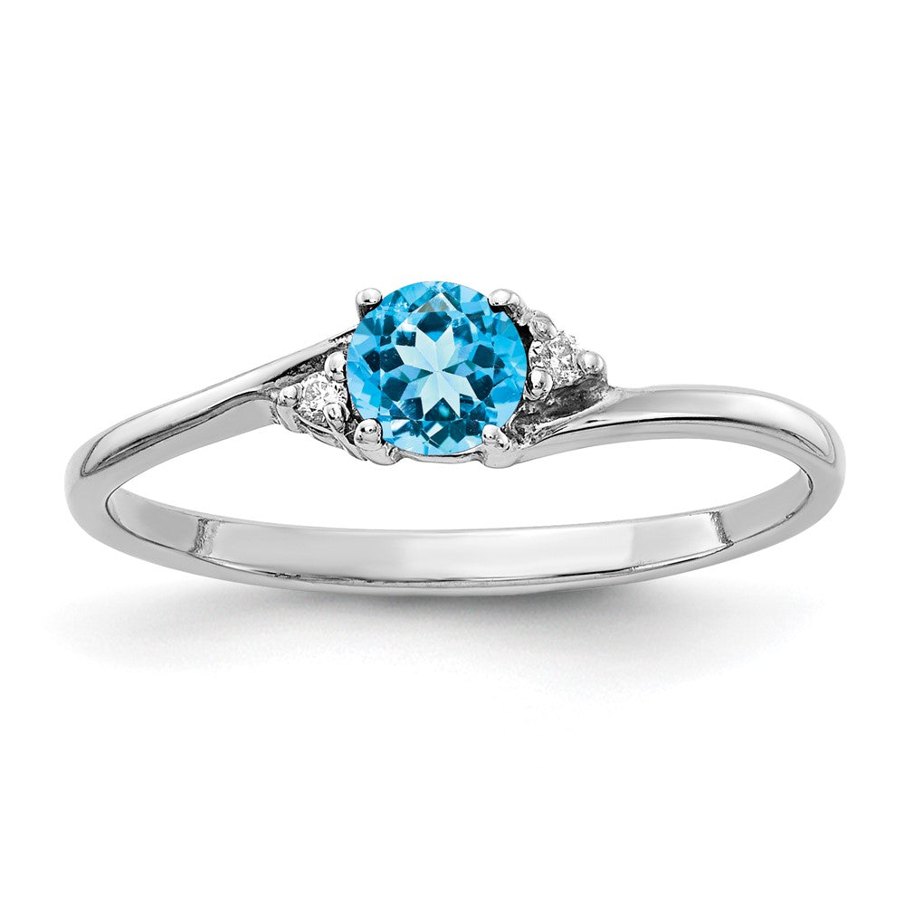 14k White Gold 4mm Blue Topaz and A Diamond Ring