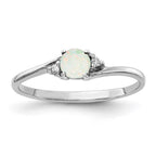 14k White Gold 4mm Round Opal and VS Diamond Ring