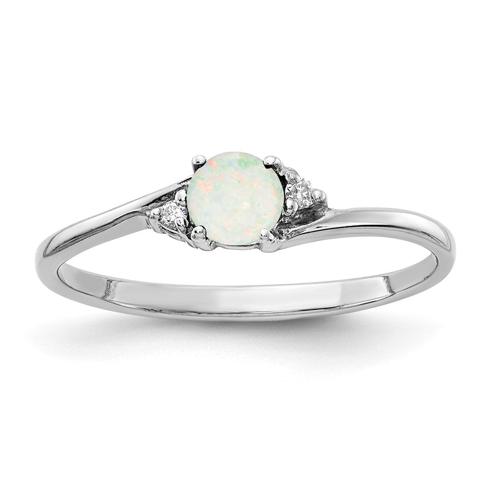 14k White Gold 4mm Round Opal and VS Diamond Ring