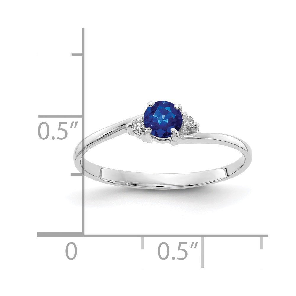 14k White Gold 4mm Round Blue Sapphire and A Diamond Ring