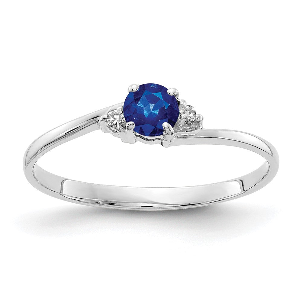 14k White Gold 4mm Round Blue Sapphire and A Diamond Ring
