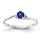 14k White Gold 4mm Round Blue Sapphire and AA Diamond Ring