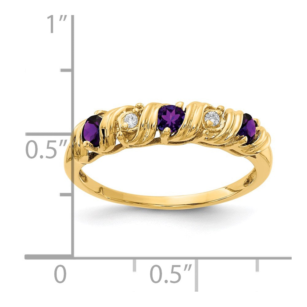 14k 2.75mm Round Amethyst and AAA Diamond Twist Ring