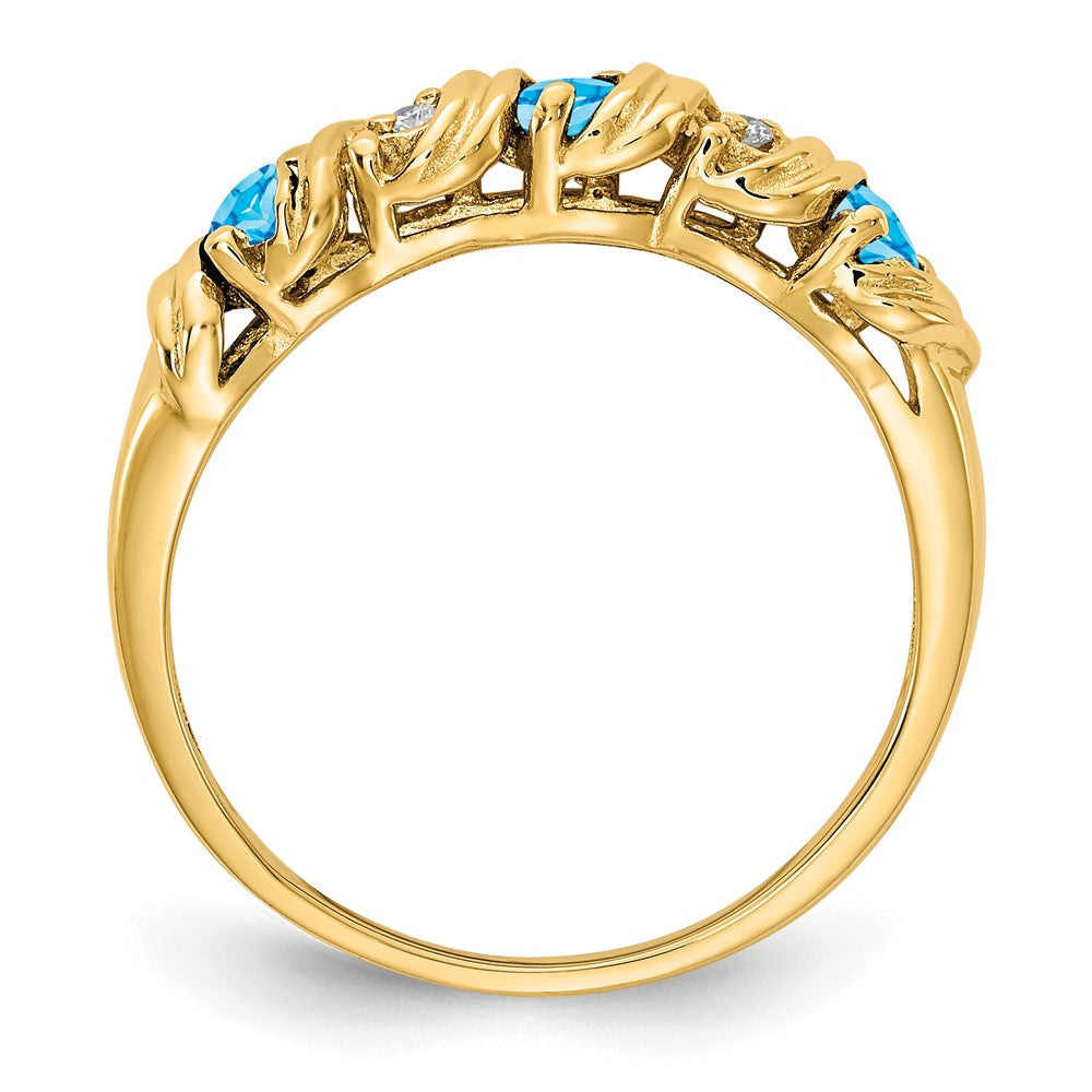 14k 2.75mm Round Blue Topaz and AA Diamond Twist Ring