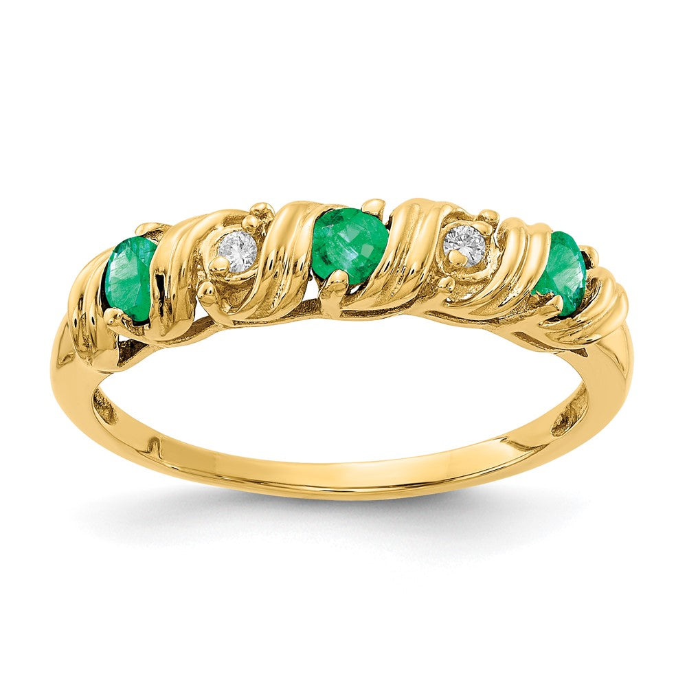 14k 2.75mm Emerald and A Diamond Twist Ring