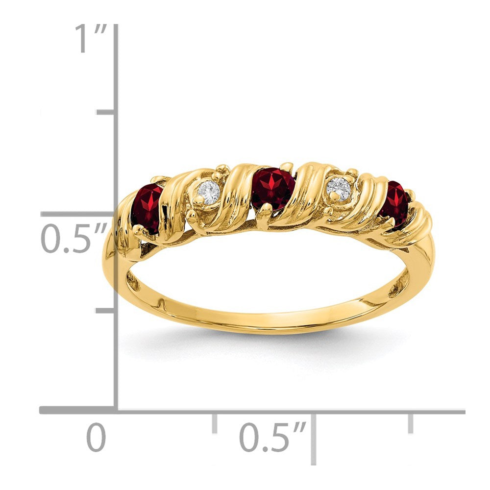 14k 2.75mm Round Garnet and VS Diamond Twist Ring