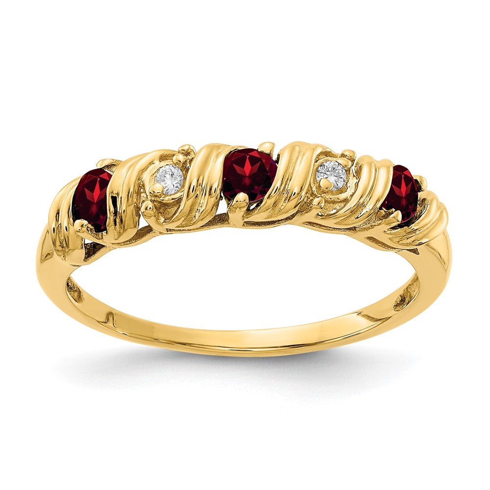 14k 2.75mm Round Garnet and VS Diamond Twist Ring