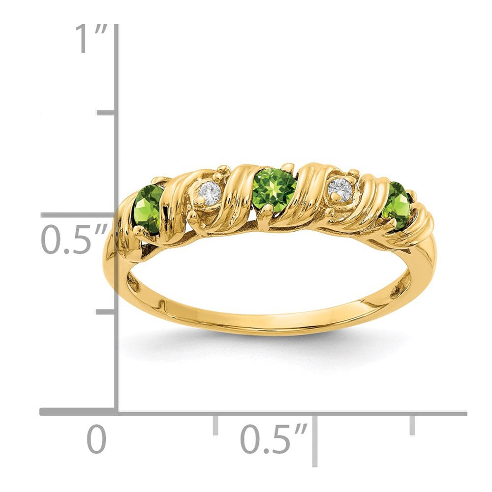 14k 2.75mm Round Peridot and AA Diamond Twist Ring