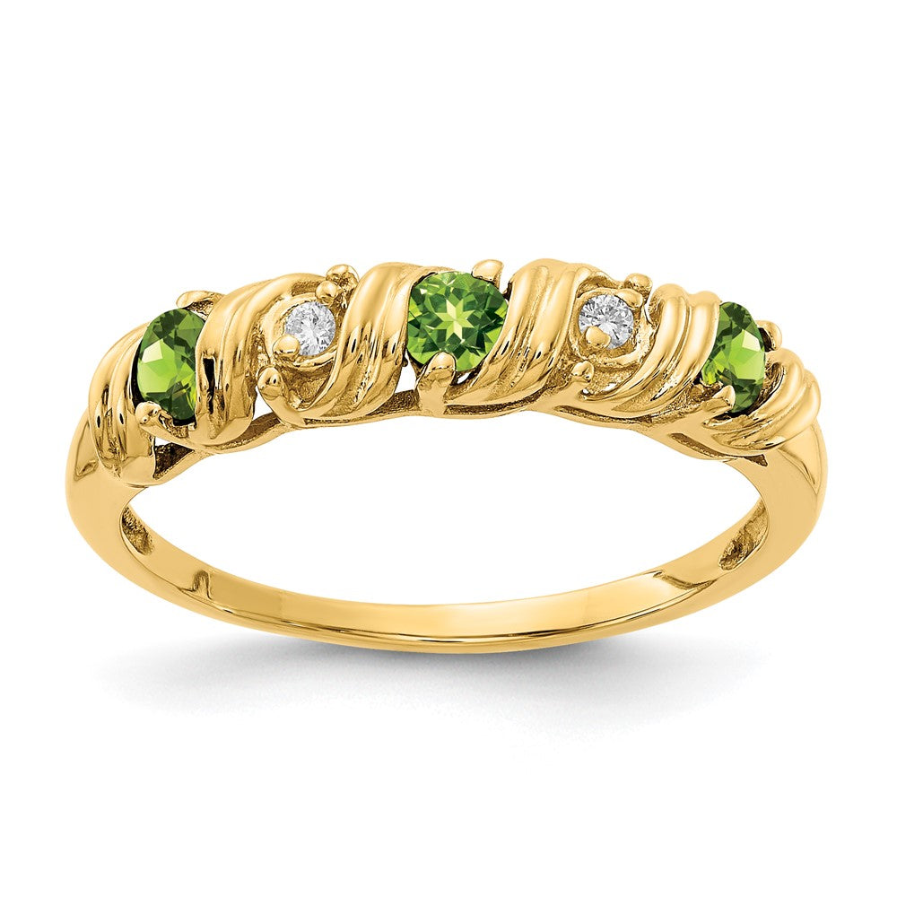 14k 2.75mm Round Peridot and VS Diamond Twist Ring