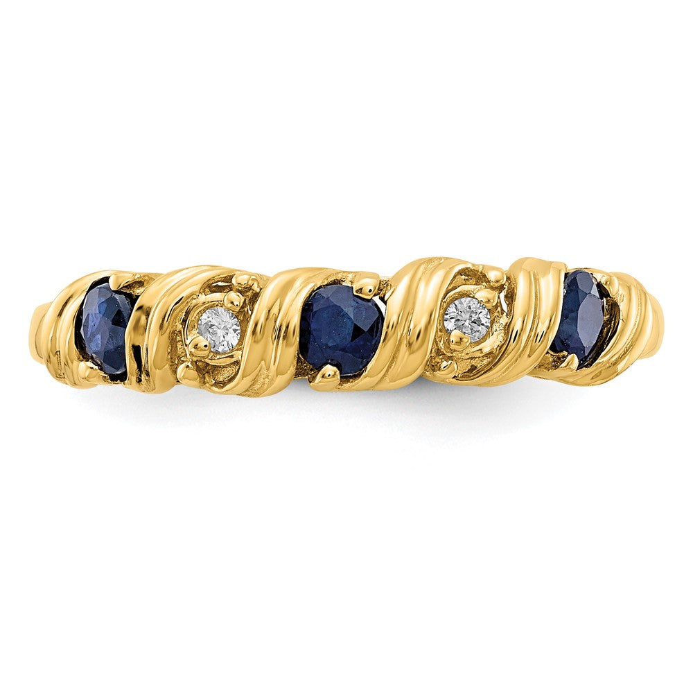 14k 2.75mm Blue Sapphire and AAA Diamond Twist Ring