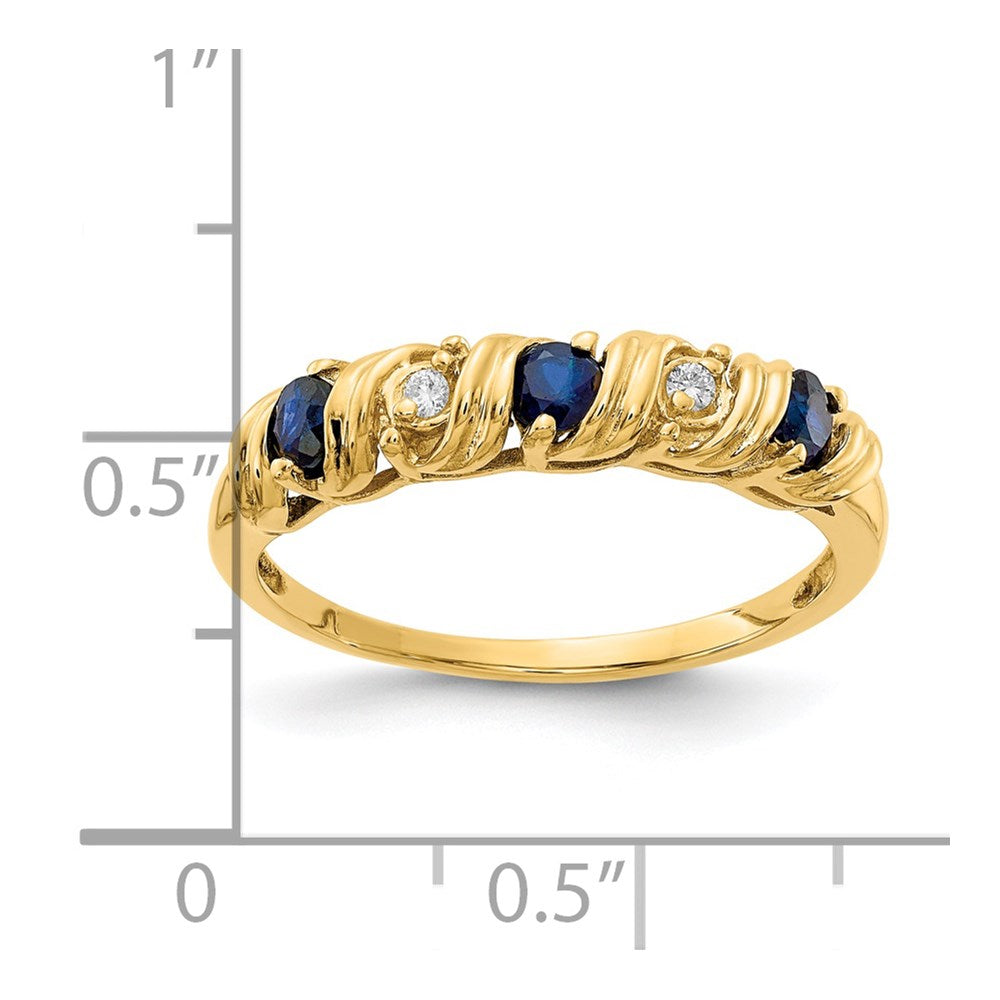 14k 2.75mm Blue Sapphire and VS Diamond Twist Ring