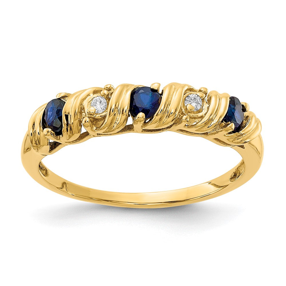 14k 2.75mm Blue Sapphire and AAA Diamond Twist Ring