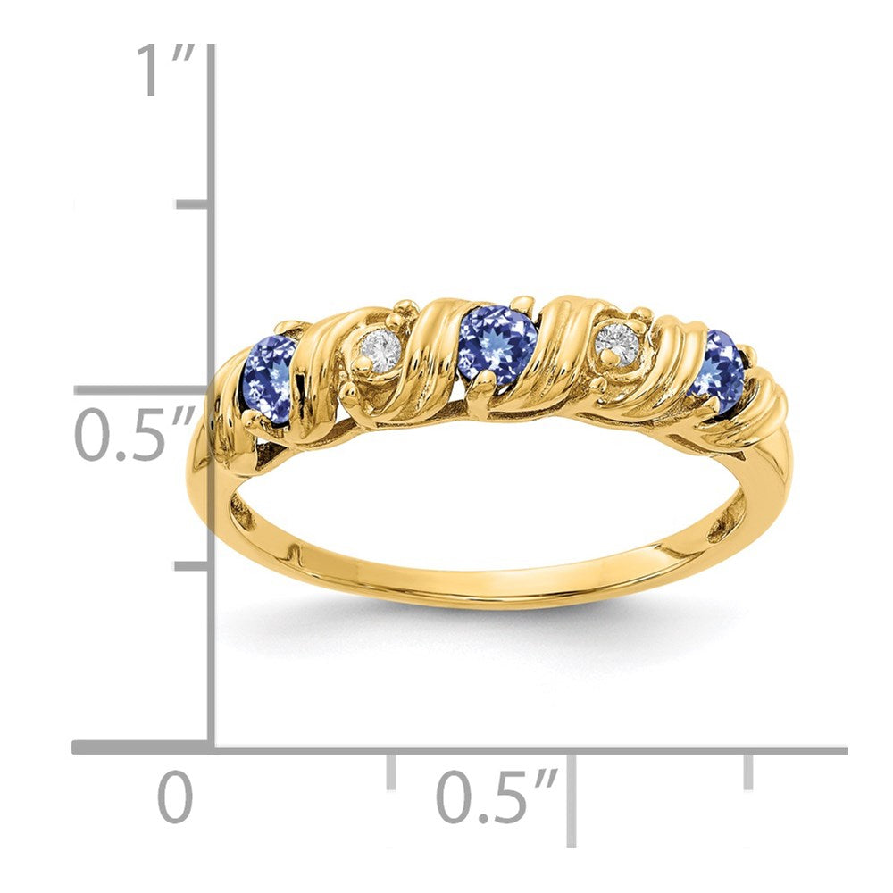 14k 2.75mm Round Tanzanite and AA Diamond Twist Ring