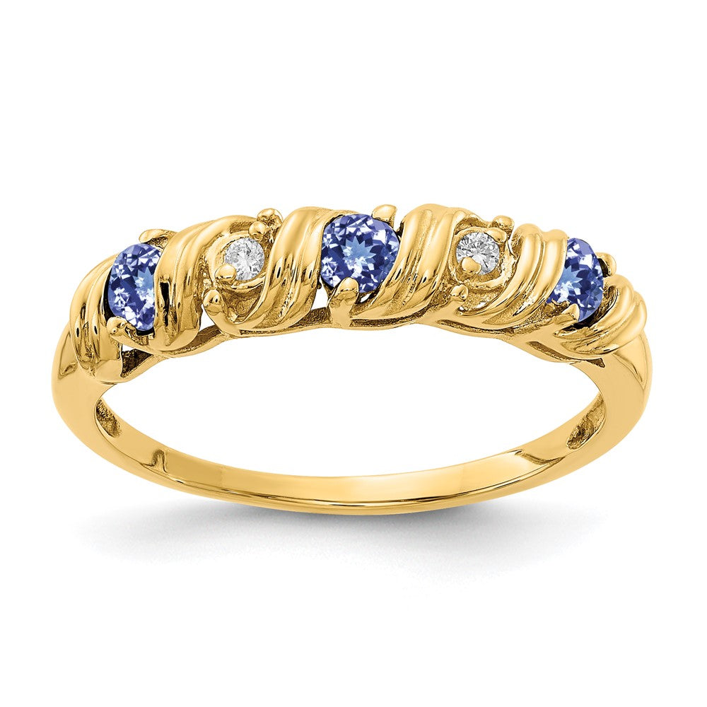14k 2.75mm Round Tanzanite and AAA Diamond Twist Ring