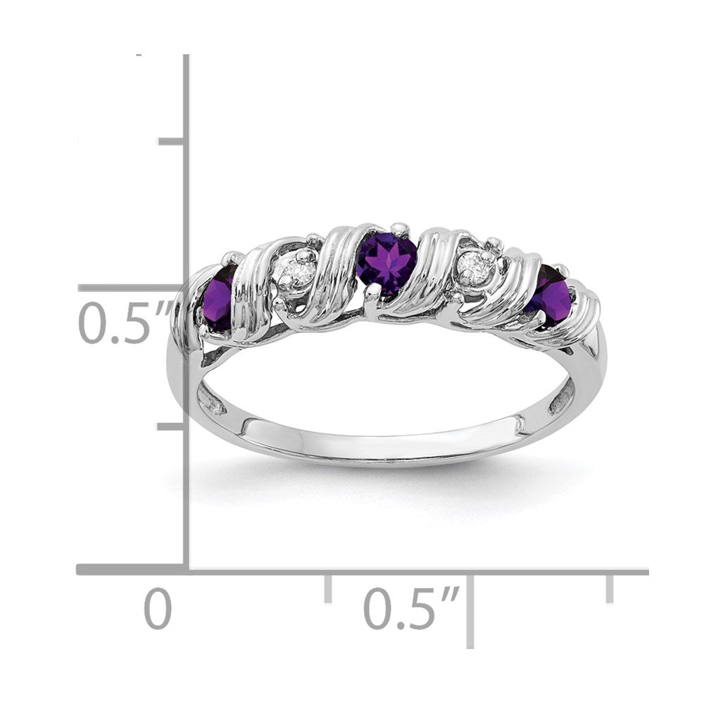 14k White Gold 2.75mm Round Amethyst and VS Diamond Twist Ring