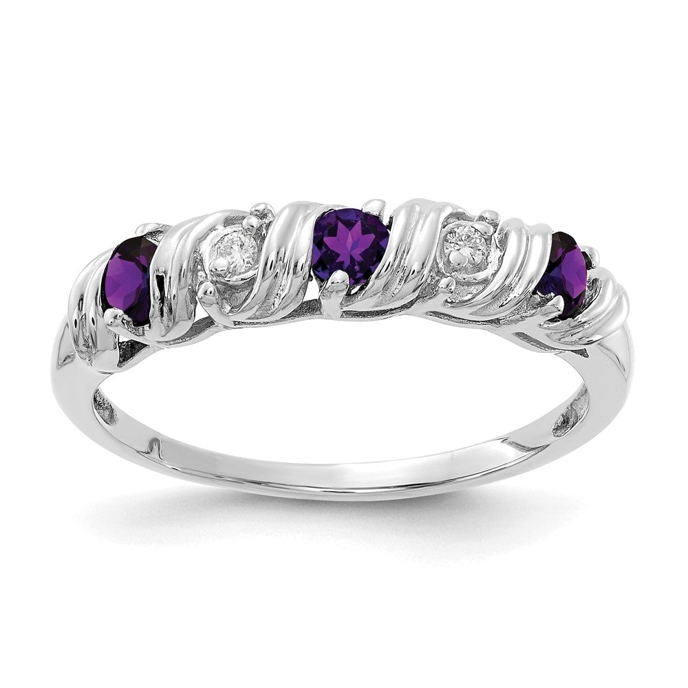 14k White Gold 2.75mm Round Amethyst and AAA Diamond Twist Ring