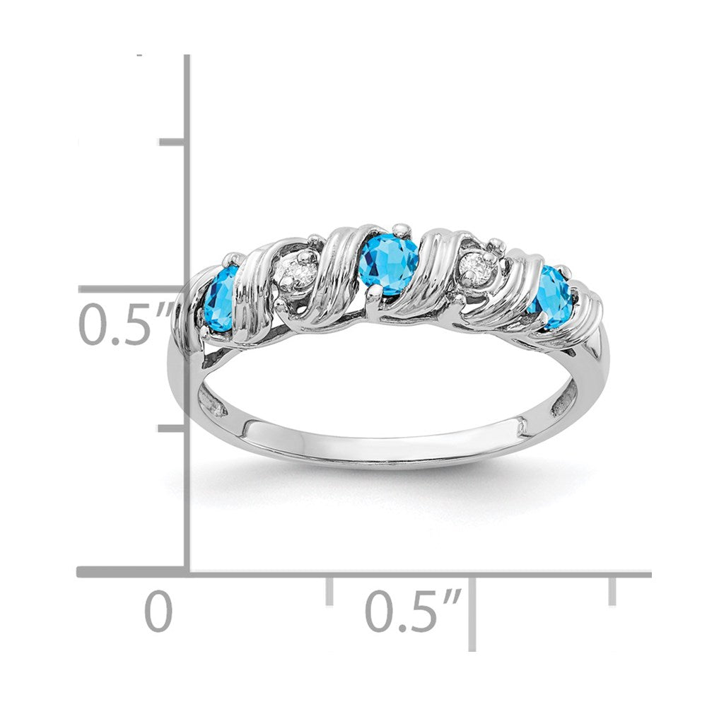 14k White Gold 2.75mm Round Blue Topaz and AA Diamond Twist Ring