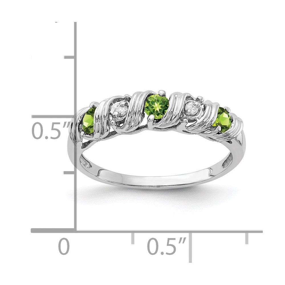 14k White Gold 2.75mm Round Peridot and AA Diamond Twist Ring