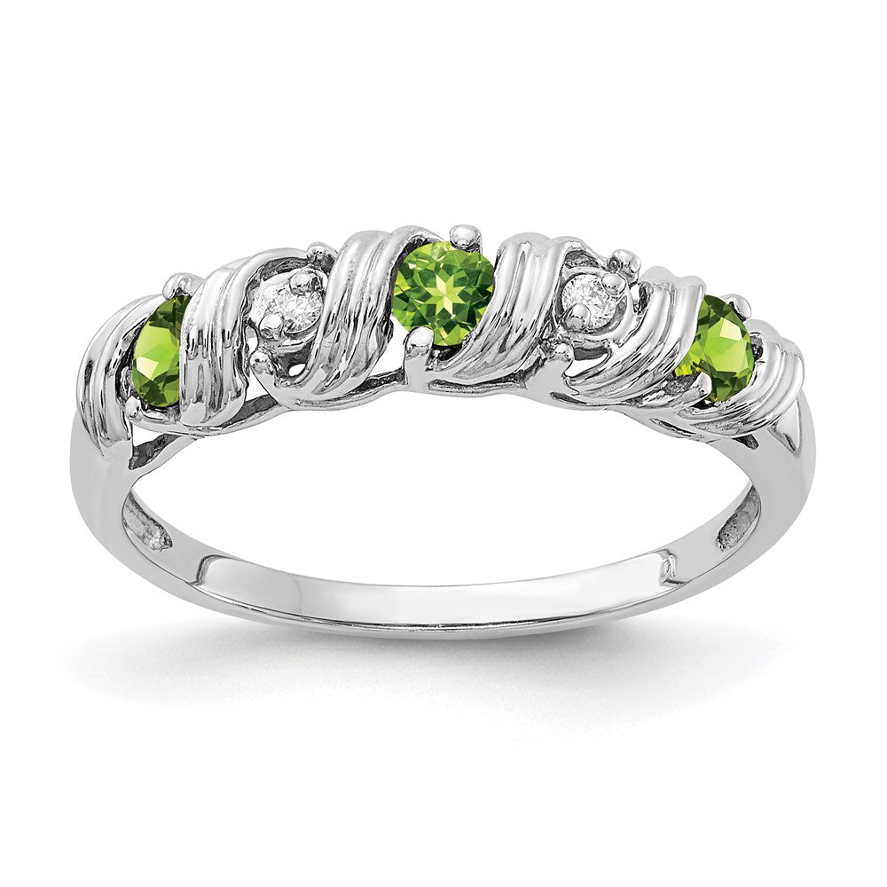 14k White Gold 2.75mm Round Peridot and VS Diamond Twist Ring