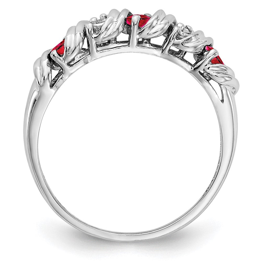 14k White Gold 2.75mm Ruby and VS Diamond Twist Ring