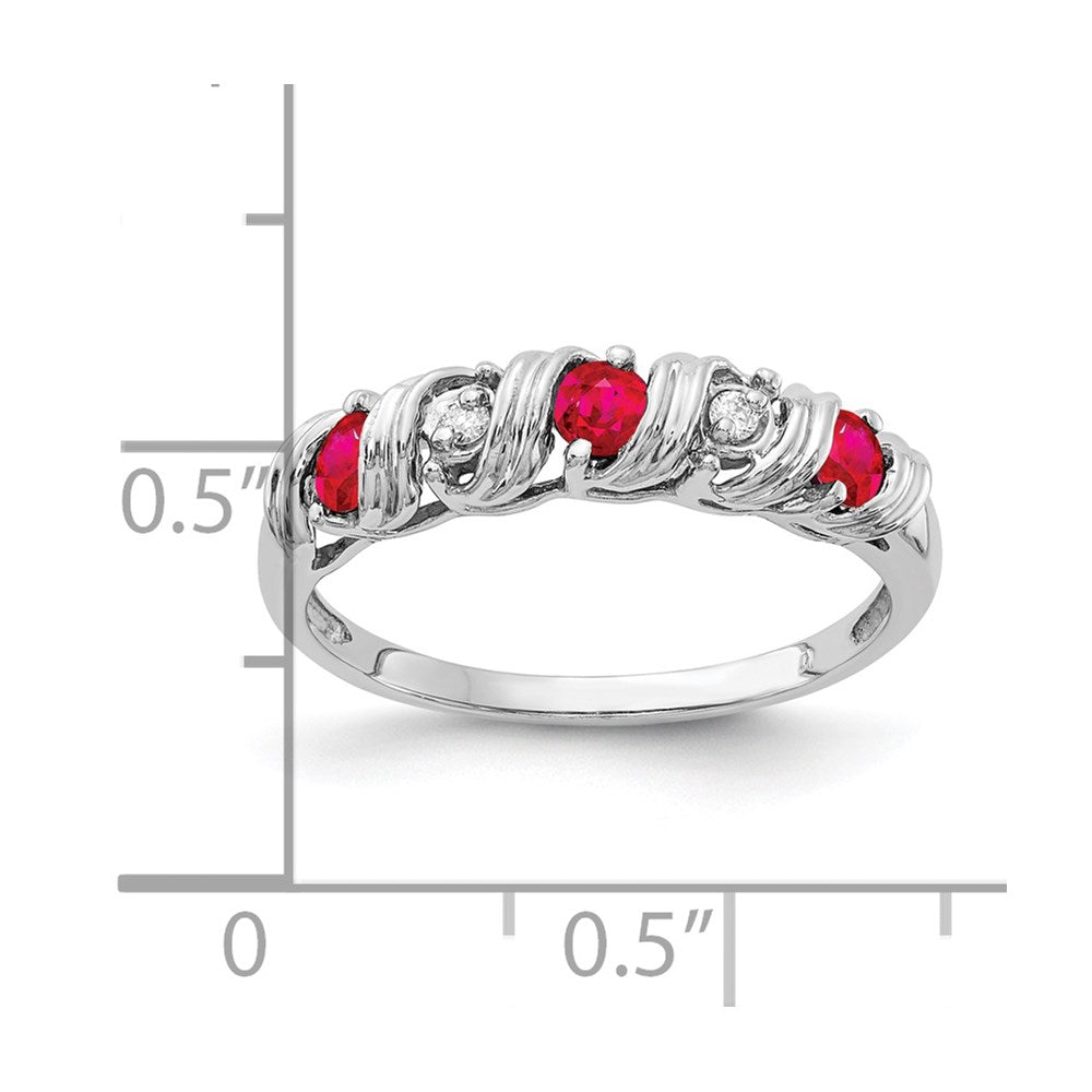 14k White Gold 2.75mm Ruby and VS Diamond Twist Ring