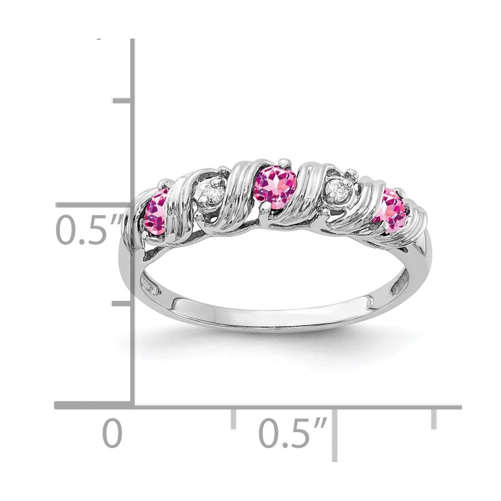14k White Gold 2.75mm Round Pink Sapphire and AA Diamond Twist Ring