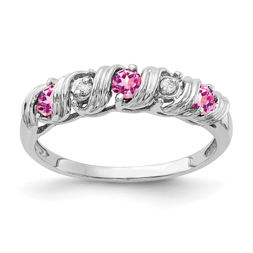 14k White Gold 2.75mm Round Pink Sapphire and AA Diamond Twist Ring