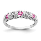 14k White Gold 2.75mm Round Pink Sapphire and AA Diamond Twist Ring