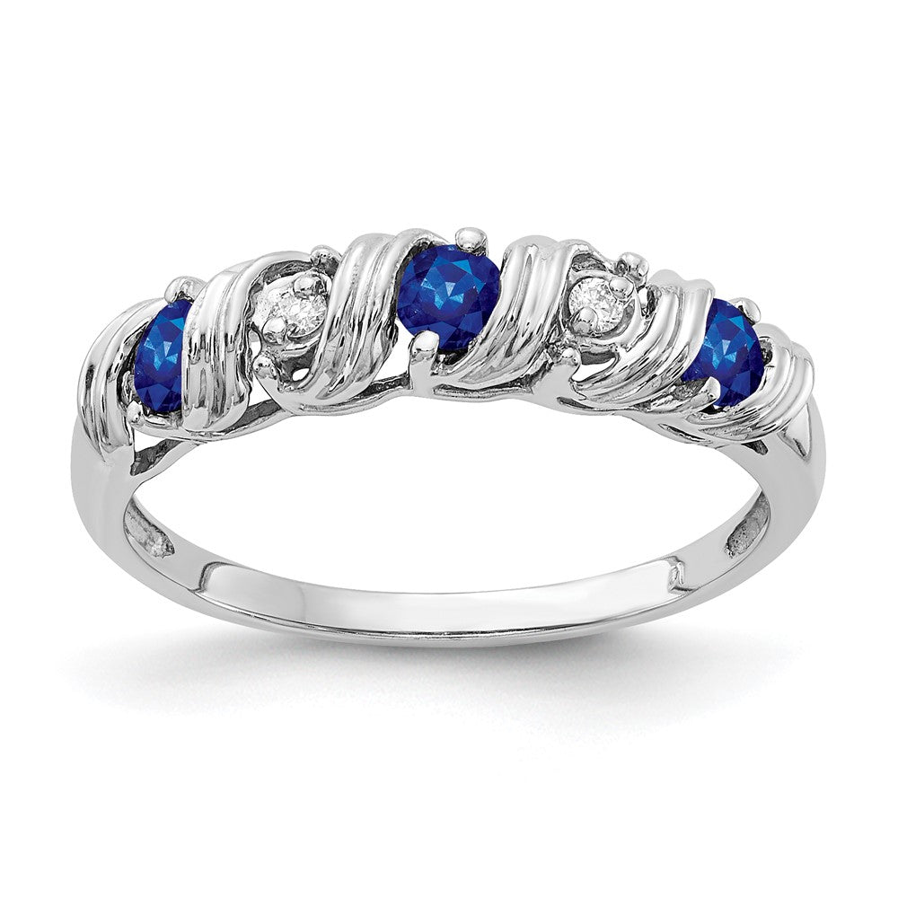 14k White Gold 2.75mm Blue Sapphire and AAA Diamond Twist Ring