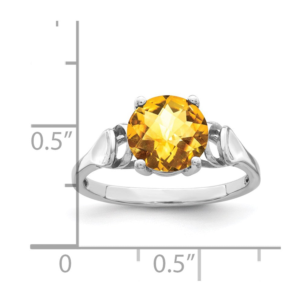 14k White Gold 8mm Citrine Checker-cut Ring