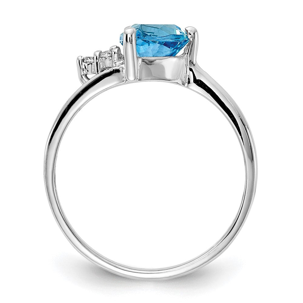 14k White Gold 6mm Trillion Blue Topaz and VS Diamond Ring