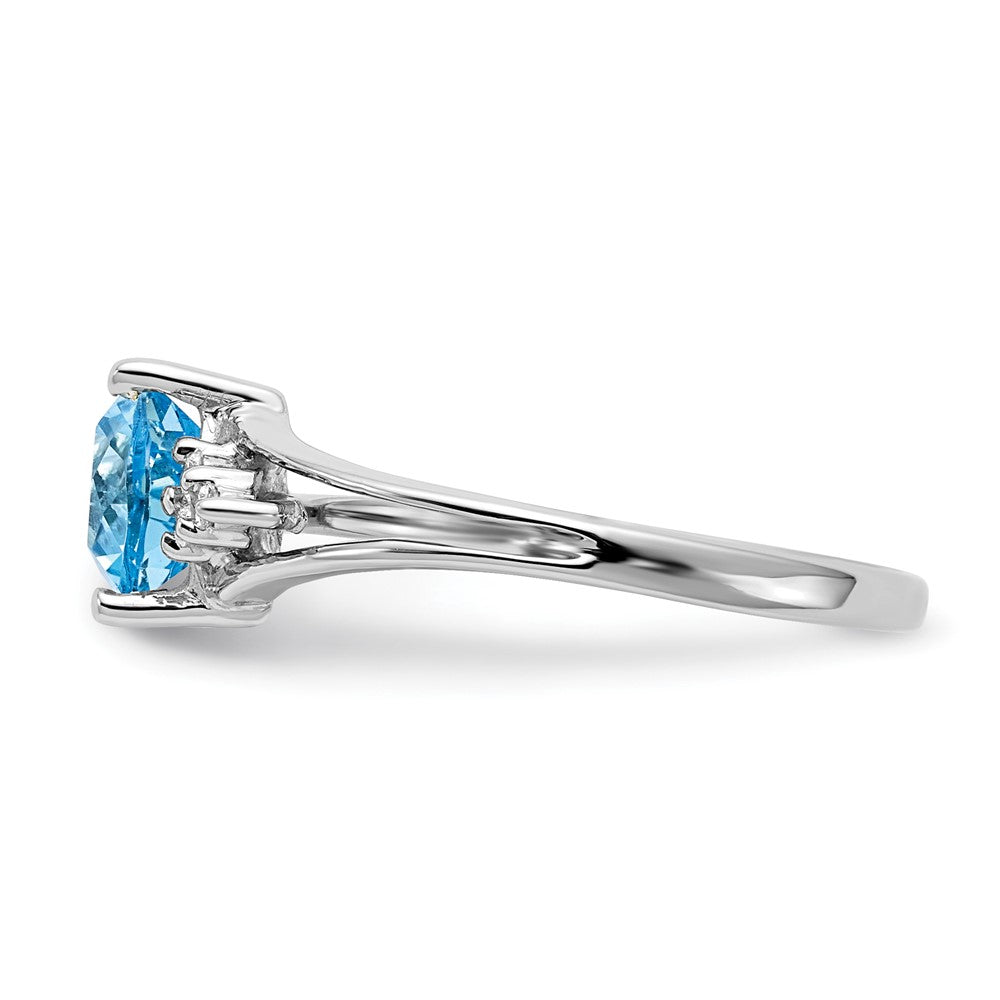 14k White Gold 6mm Trillion Blue Topaz and A Diamond Ring