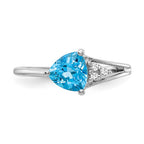 14k White Gold 6mm Trillion Blue Topaz and AAA Diamond Ring