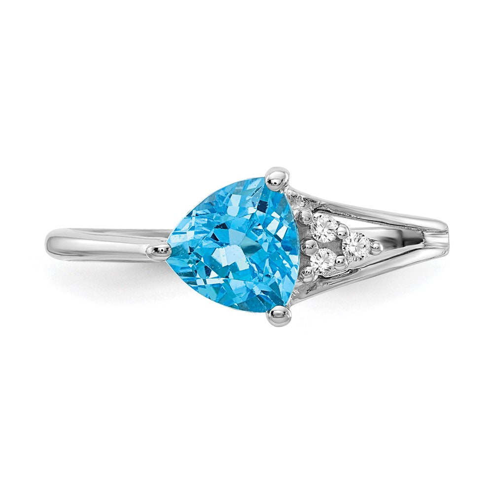 14k White Gold 6mm Trillion Blue Topaz and AAA Diamond Ring