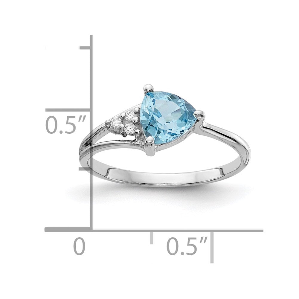 14k White Gold 6mm Trillion Blue Topaz and VS Diamond Ring