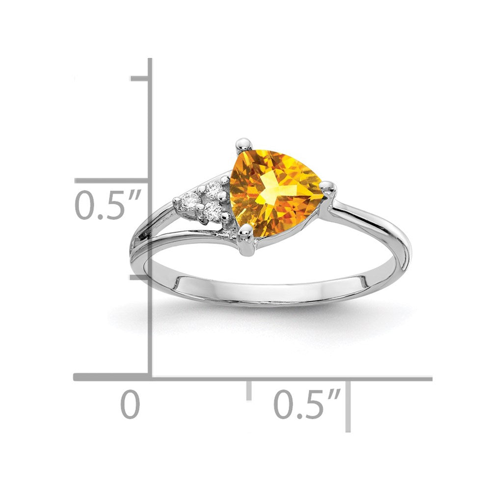 14k White Gold 6mm Trillion Citrine and AA Diamond Ring