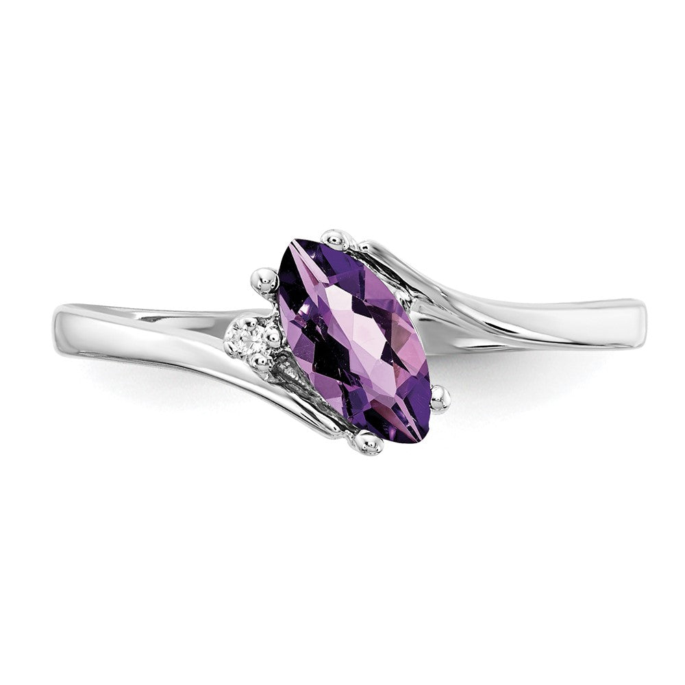 14k White Gold 7x3.5mm Marquise Amethyst and A Diamond Ring