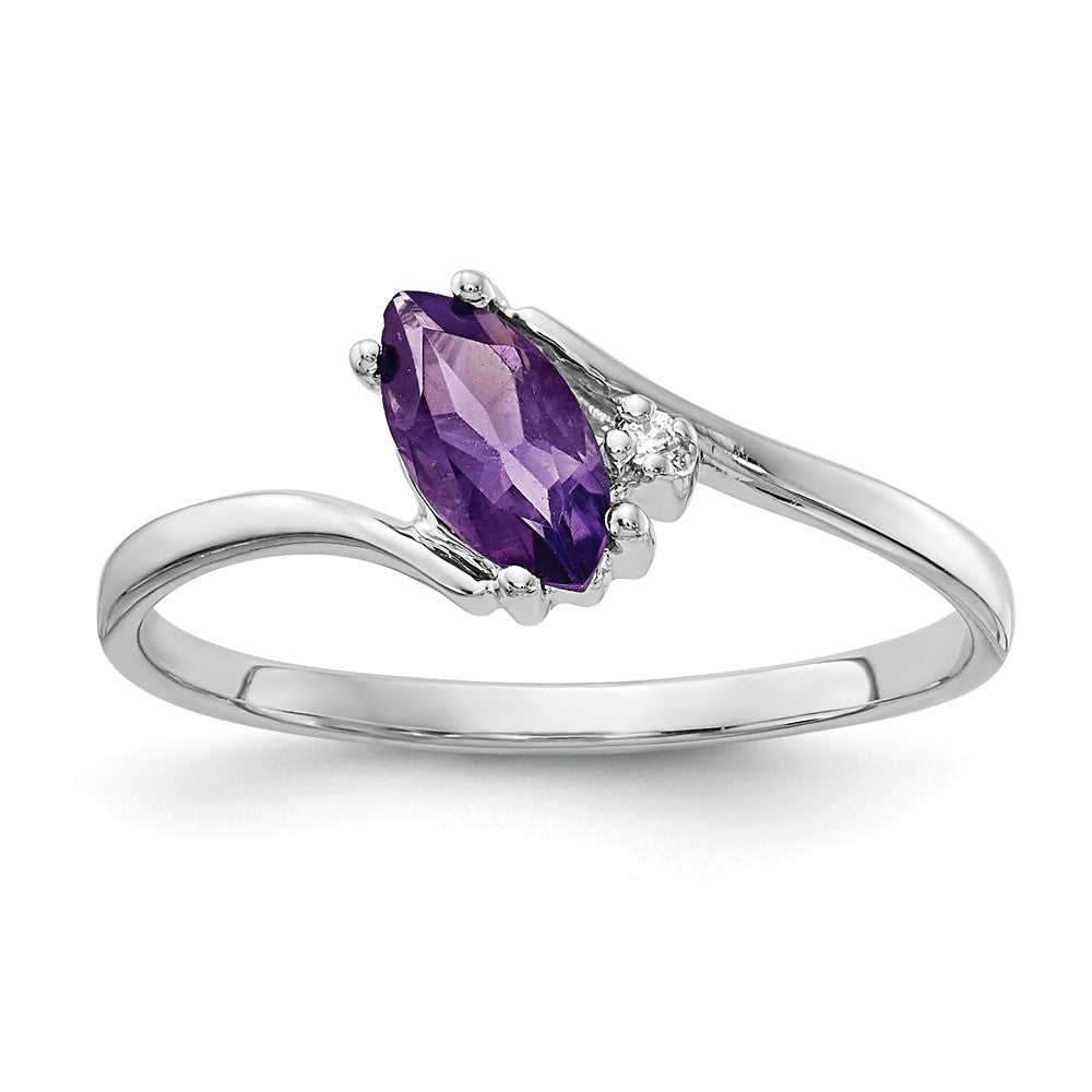 14k White Gold 7x3.5mm Marquise Amethyst and AAA Diamond Ring