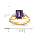 14k 8x6mm Emerald-cut Amethyst and 1/20 carat AA Diamond Ring